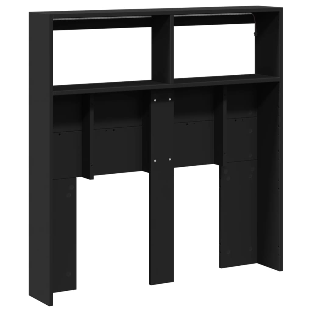 vidaXL Zagłówek z półkami i oświetleniem LED, czarny, 100x17x102 cm