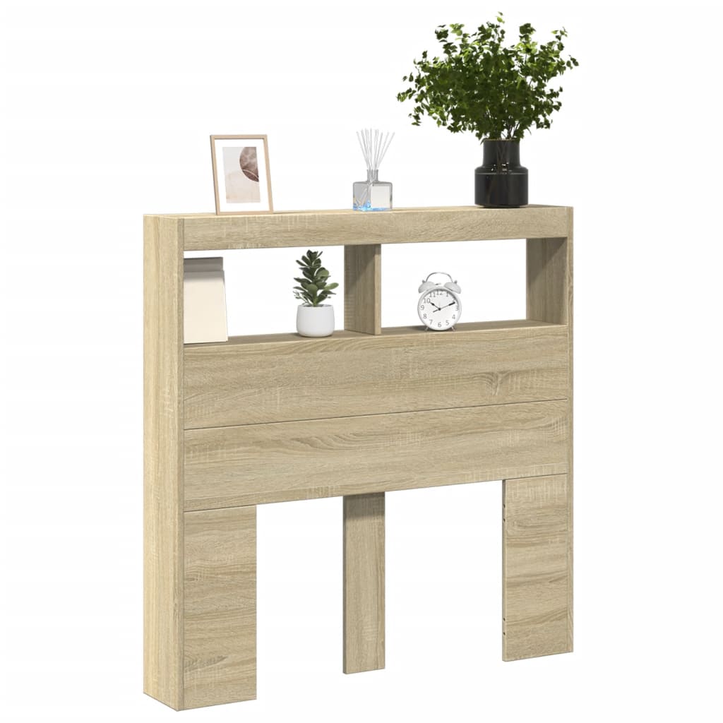 vidaXL Zagłówek z półkami i oświetleniem LED, dąb sonoma, 100x17x102cm