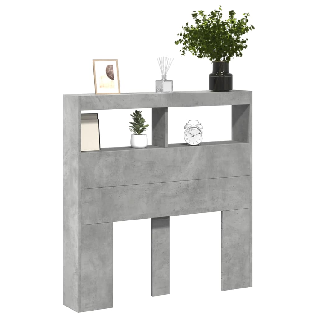 vidaXL Zagłówek z półkami i LED, szarość betonu, 100x17x102 cm
