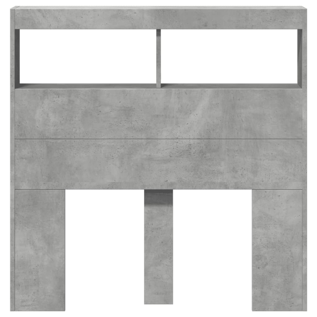 vidaXL Zagłówek z półkami i LED, szarość betonu, 100x17x102 cm