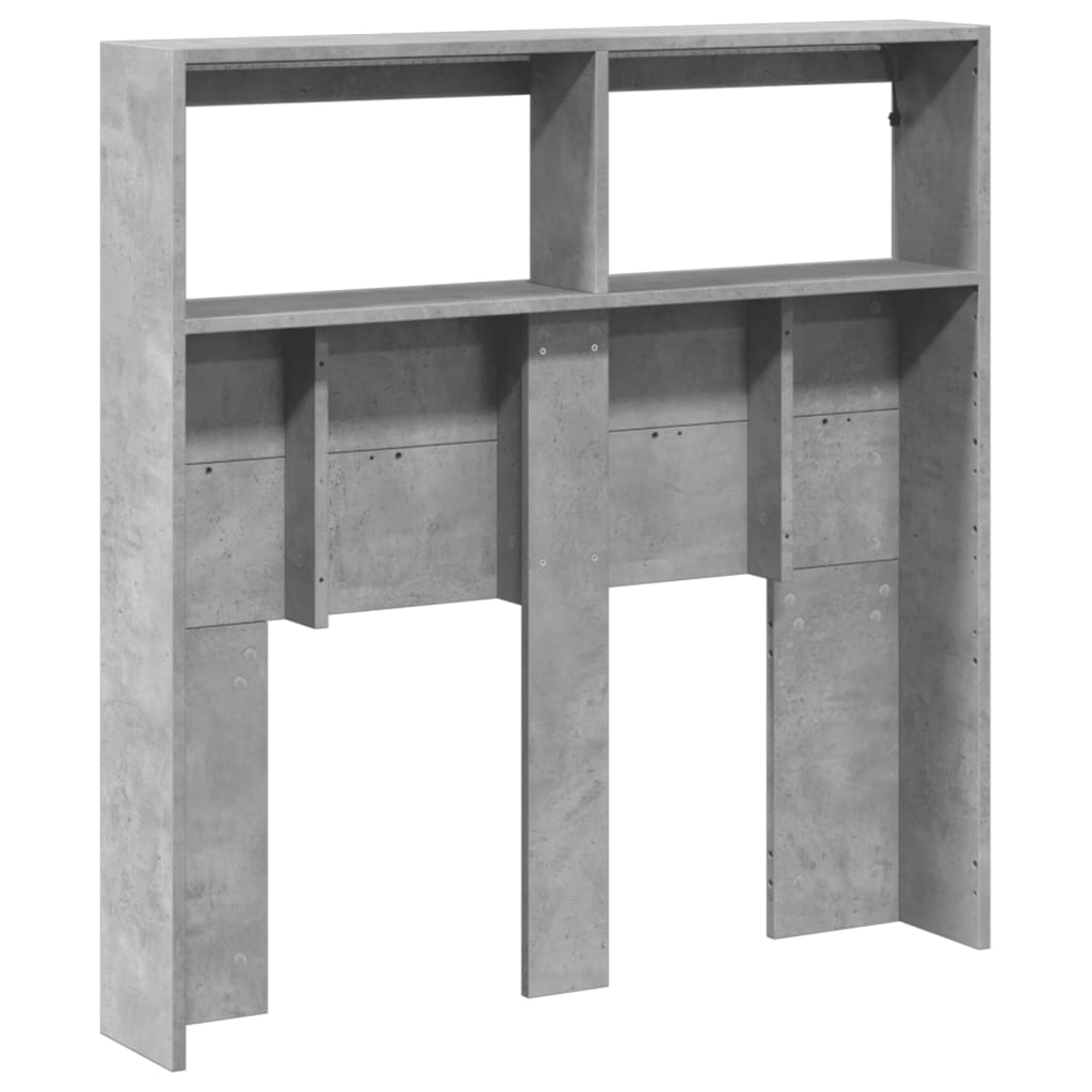 vidaXL Zagłówek z półkami i LED, szarość betonu, 100x17x102 cm