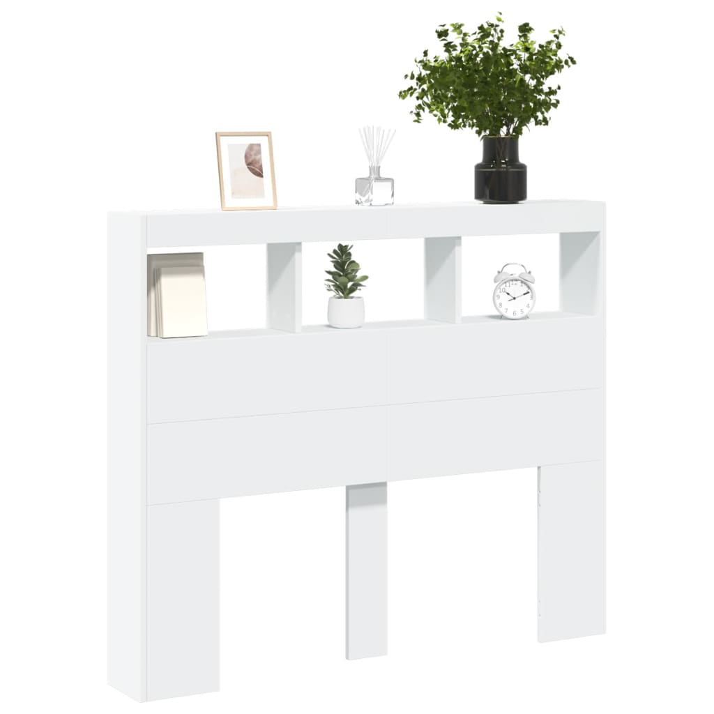 vidaXL Zagłówek z półkami i oświetleniem LED, biały, 120x17x102 cm