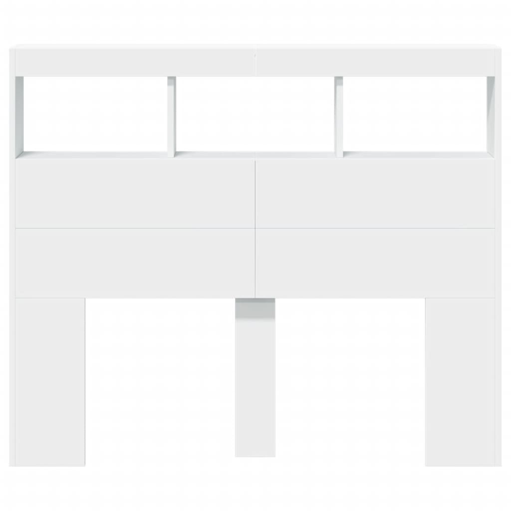 vidaXL Zagłówek z półkami i oświetleniem LED, biały, 120x17x102 cm