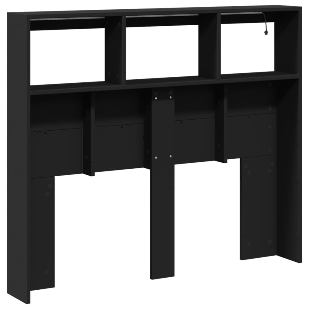 vidaXL Zagłówek z półkami i oświetleniem LED, czarny, 120x17x102 cm