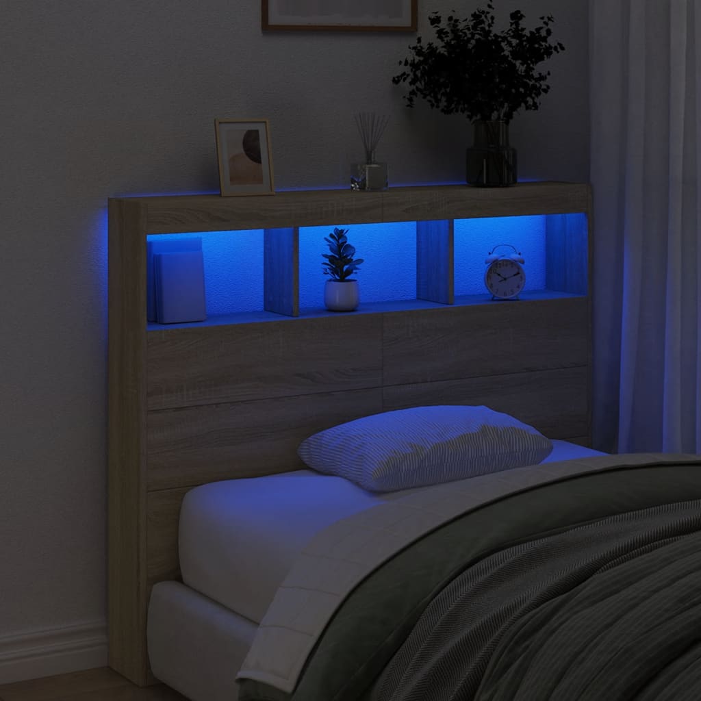 vidaXL Zagłówek z półkami i oświetleniem LED, dąb sonoma, 120x17x102cm