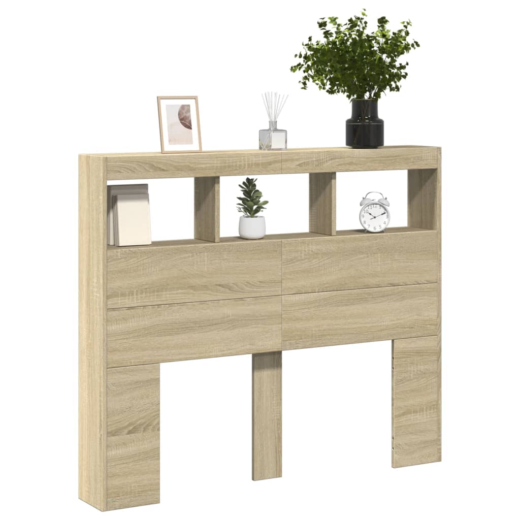 vidaXL Zagłówek z półkami i oświetleniem LED, dąb sonoma, 120x17x102cm