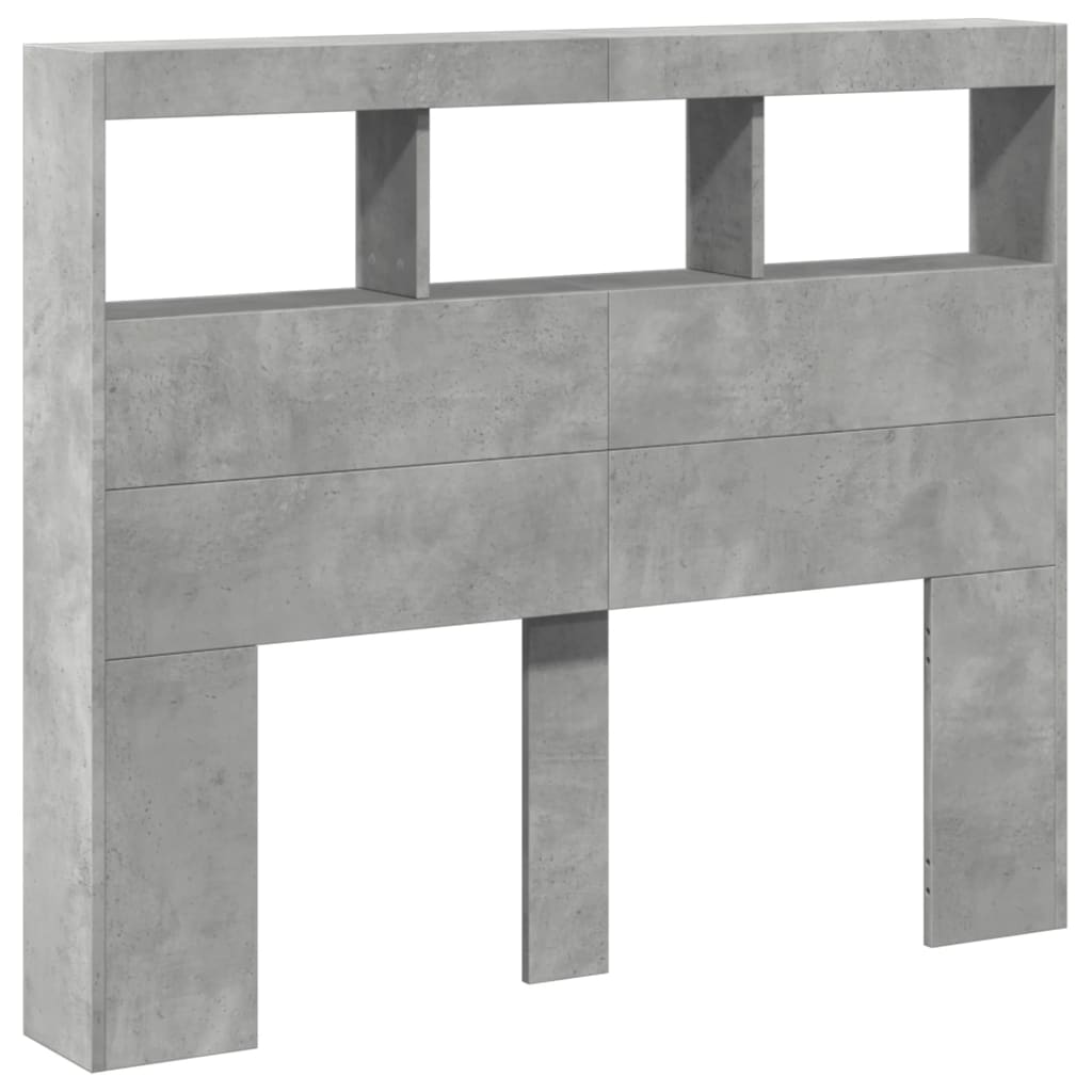 vidaXL Zagłówek z półkami i LED, szarość betonu, 120x17x102 cm