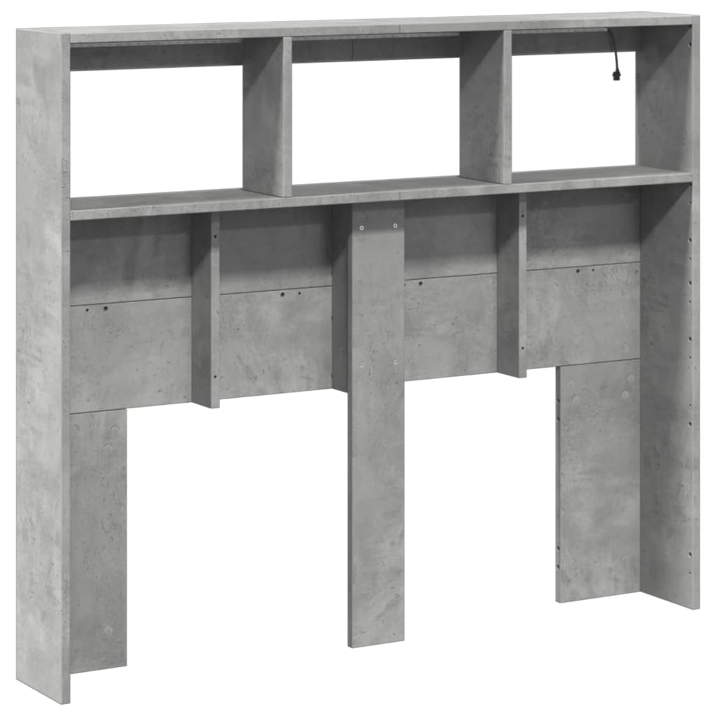 vidaXL Zagłówek z półkami i LED, szarość betonu, 120x17x102 cm