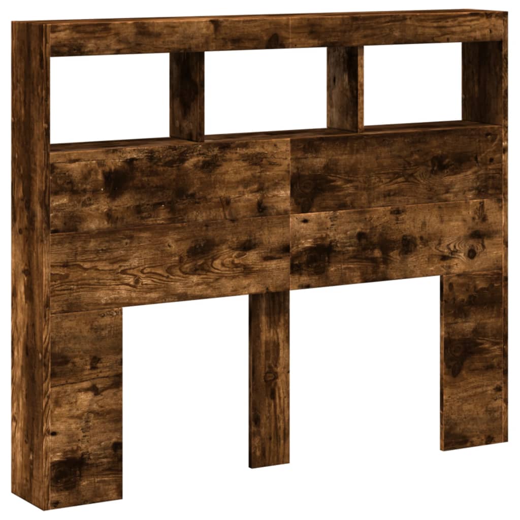 vidaXL Zagłówek z półkami i LED, przydymiony dąb, 120x17x102 cm
