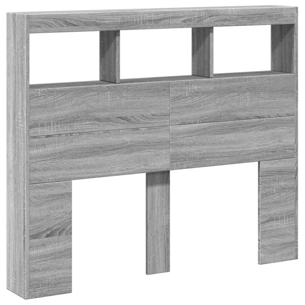 vidaXL Zagłówek z półkami i LED, szary dąb sonoma, 120x17x102 cm