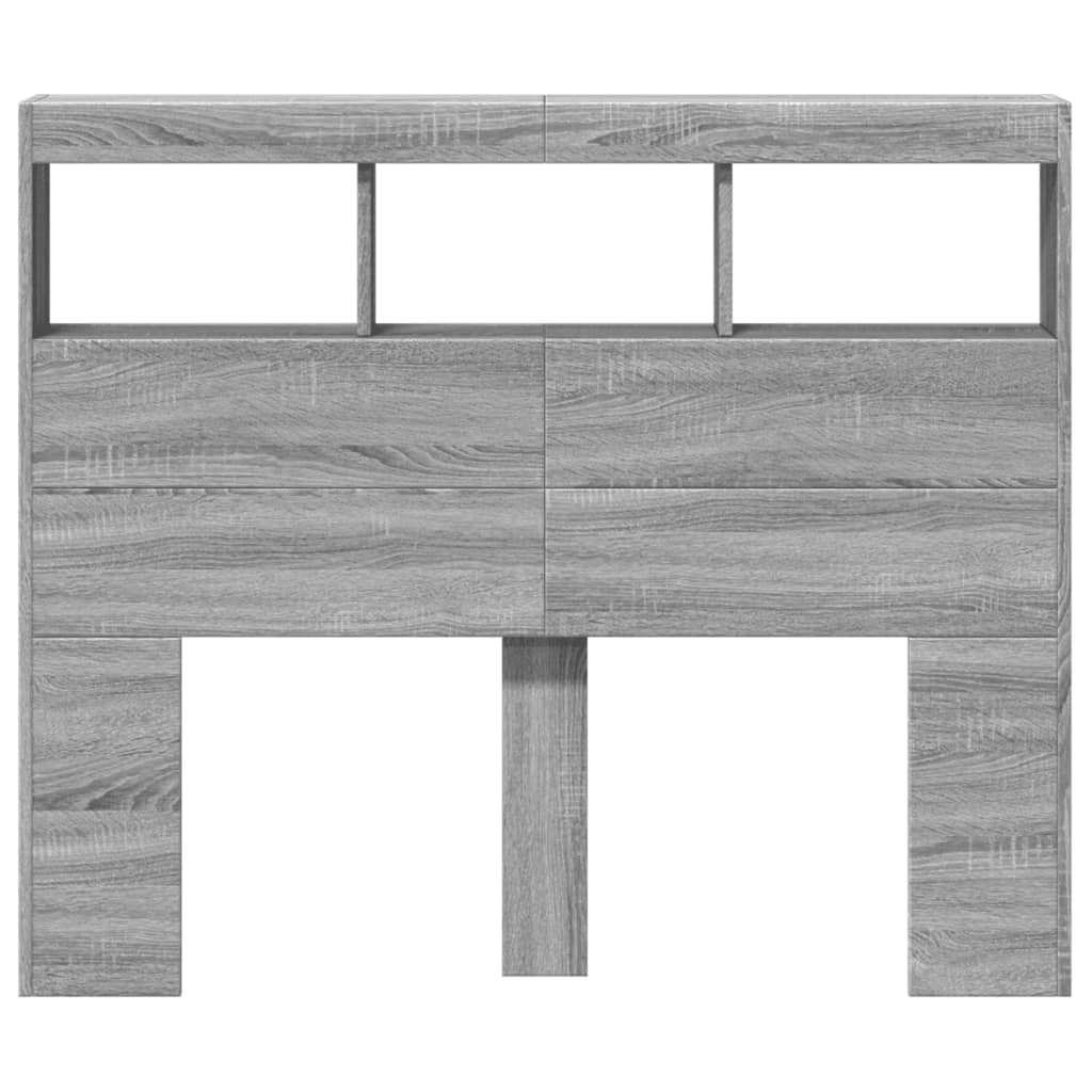 vidaXL Zagłówek z półkami i LED, szary dąb sonoma, 120x17x102 cm