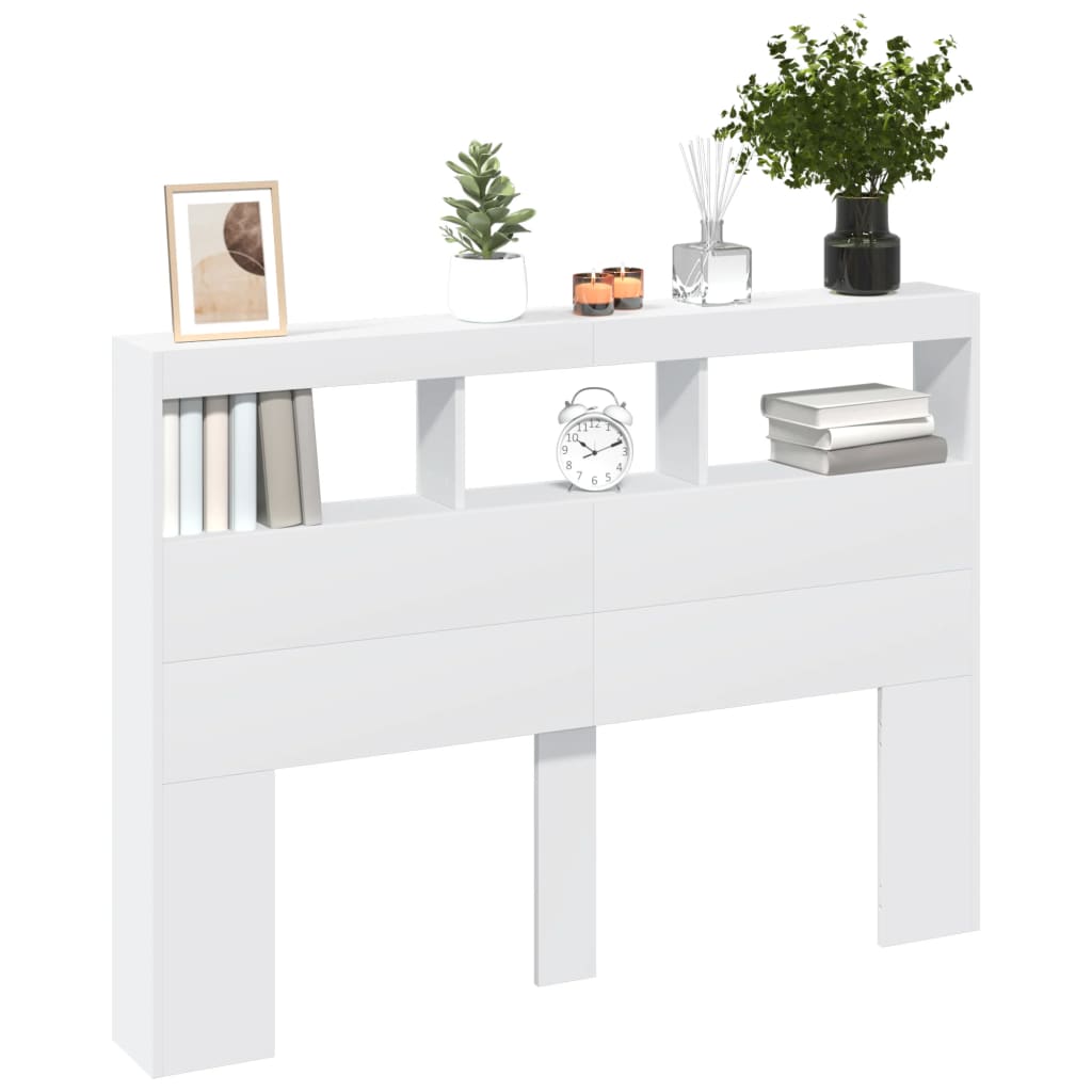 vidaXL Zagłówek z półkami i oświetleniem LED, biały, 140x17x102 cm