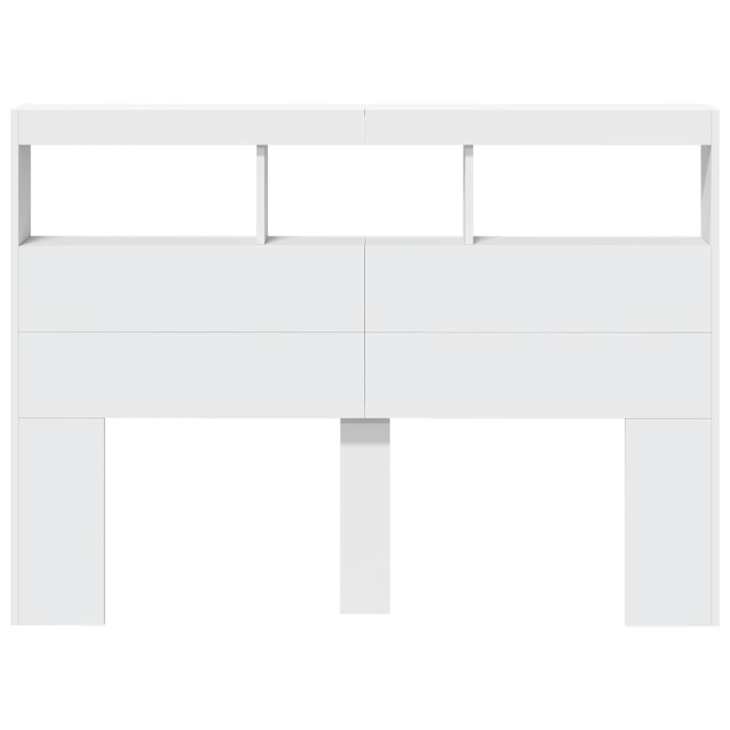 vidaXL Zagłówek z półkami i oświetleniem LED, biały, 140x17x102 cm