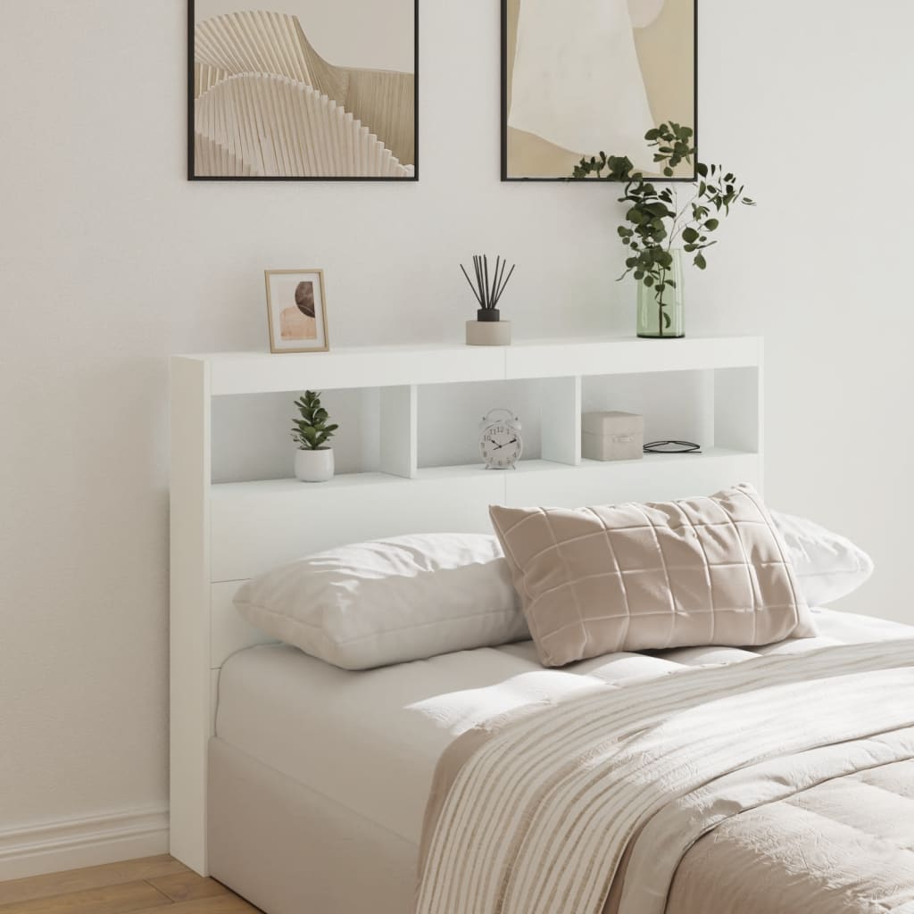 vidaXL Zagłówek z półkami i oświetleniem LED, biały, 140x17x102 cm