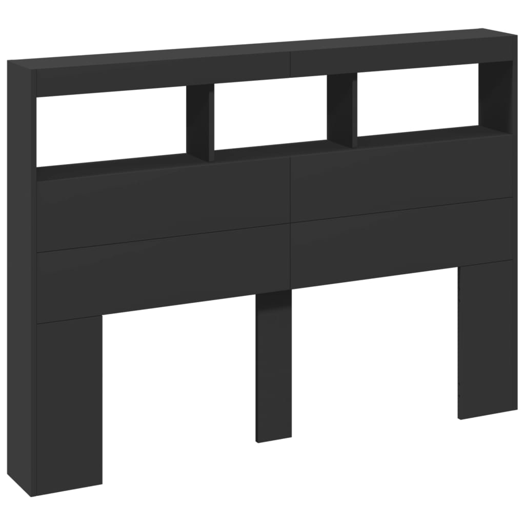 vidaXL Zagłówek z półkami i oświetleniem LED, czarny, 140x17x102 cm