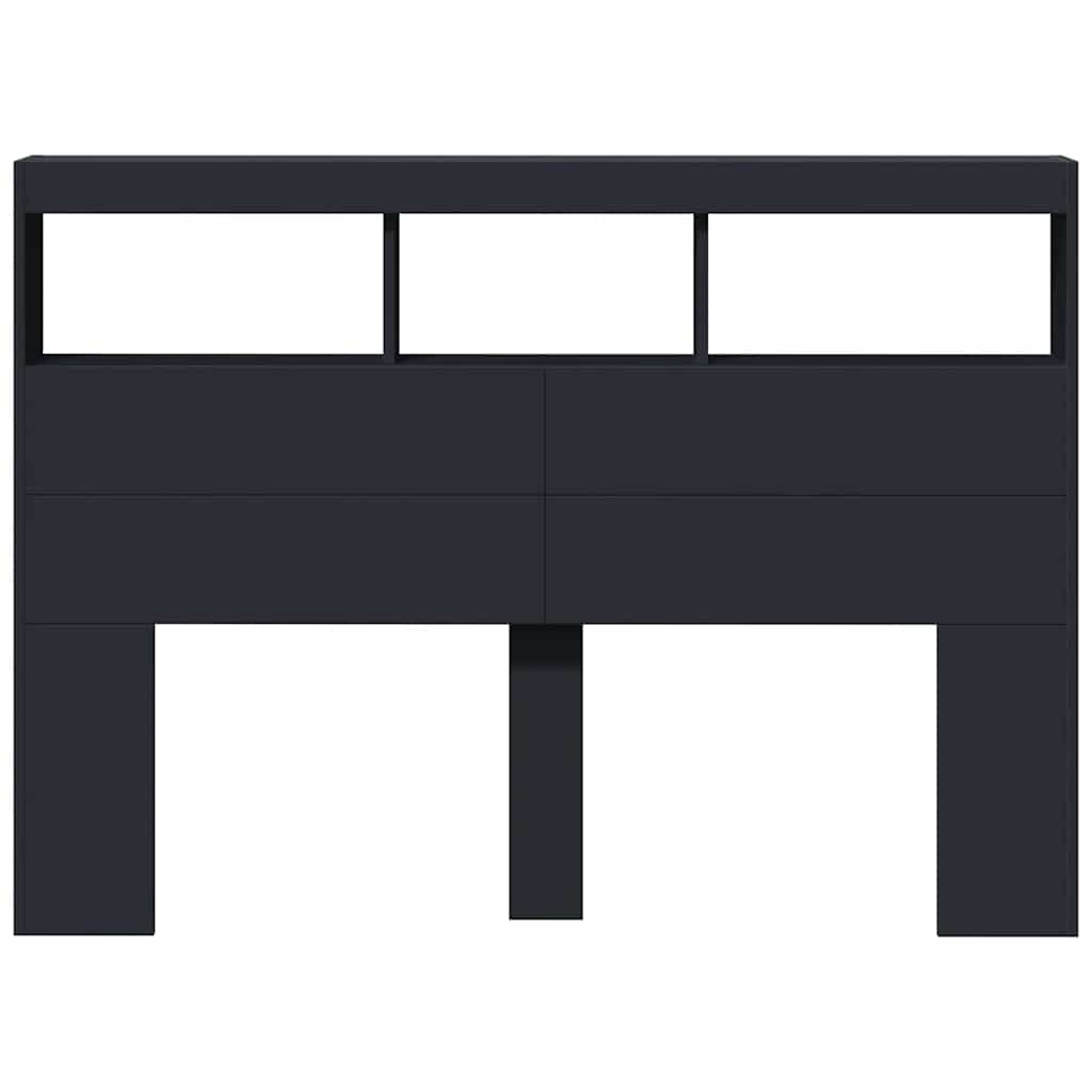 vidaXL Zagłówek z półkami i oświetleniem LED, czarny, 140x17x102 cm