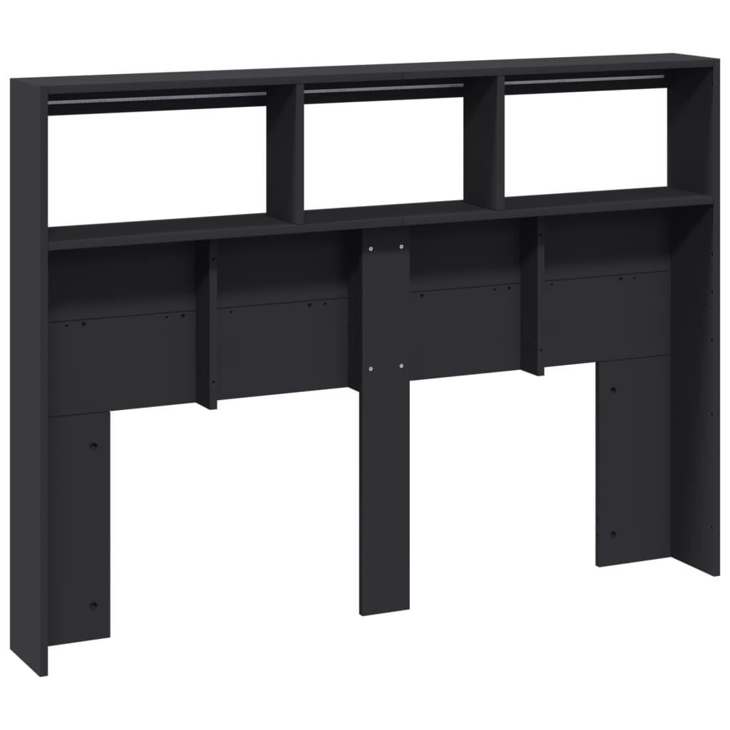 vidaXL Zagłówek z półkami i oświetleniem LED, czarny, 140x17x102 cm
