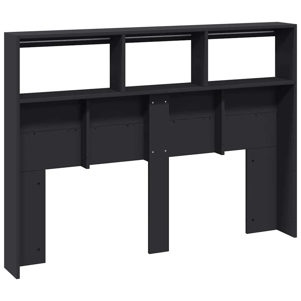 vidaXL Zagłówek z półkami i oświetleniem LED, czarny, 140x17x102 cm