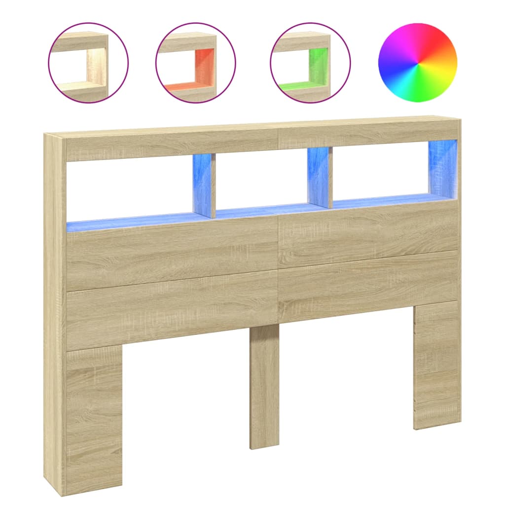 vidaXL Zagłówek z półkami i oświetleniem LED, dąb sonoma, 140x17x102cm