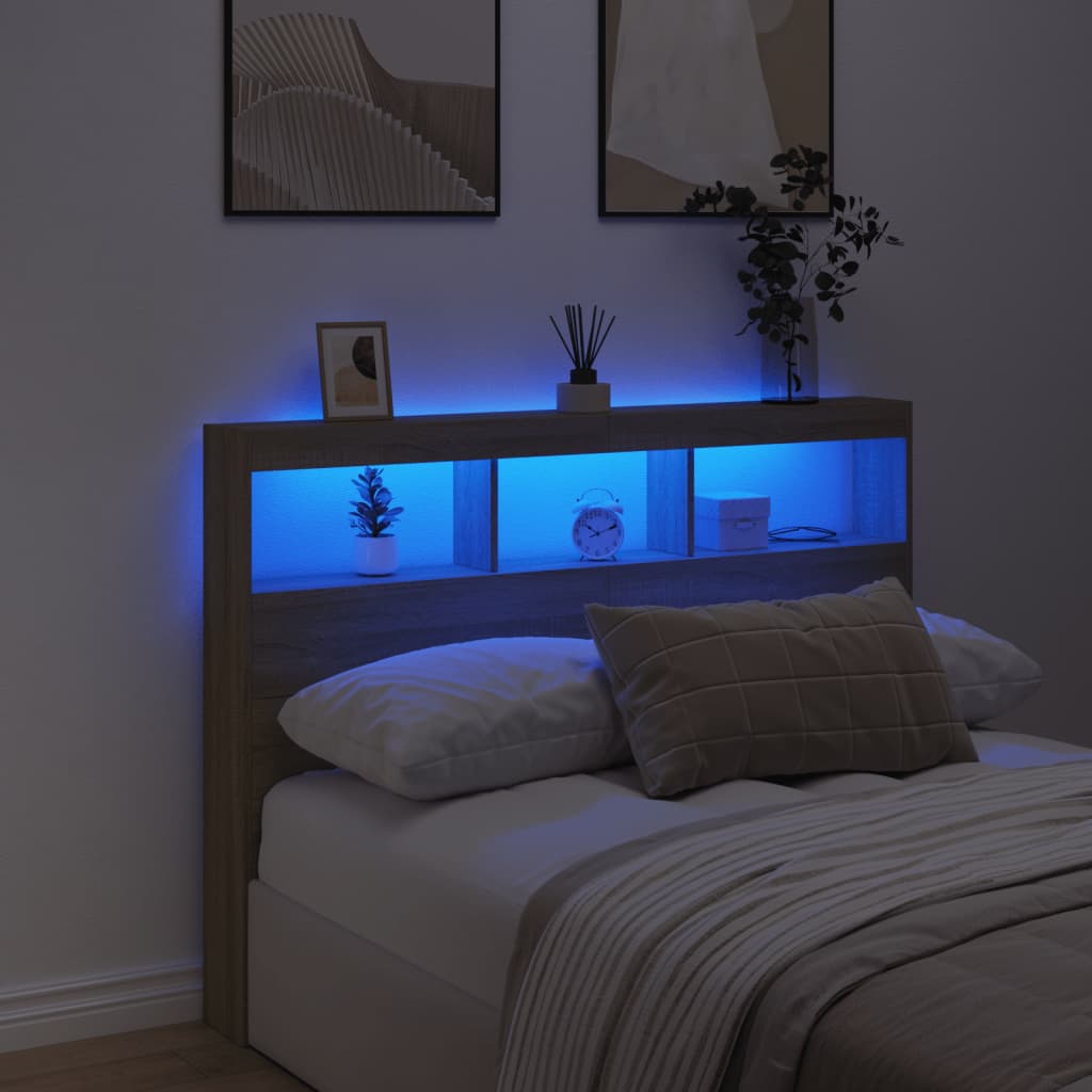vidaXL Zagłówek z półkami i oświetleniem LED, dąb sonoma, 140x17x102cm
