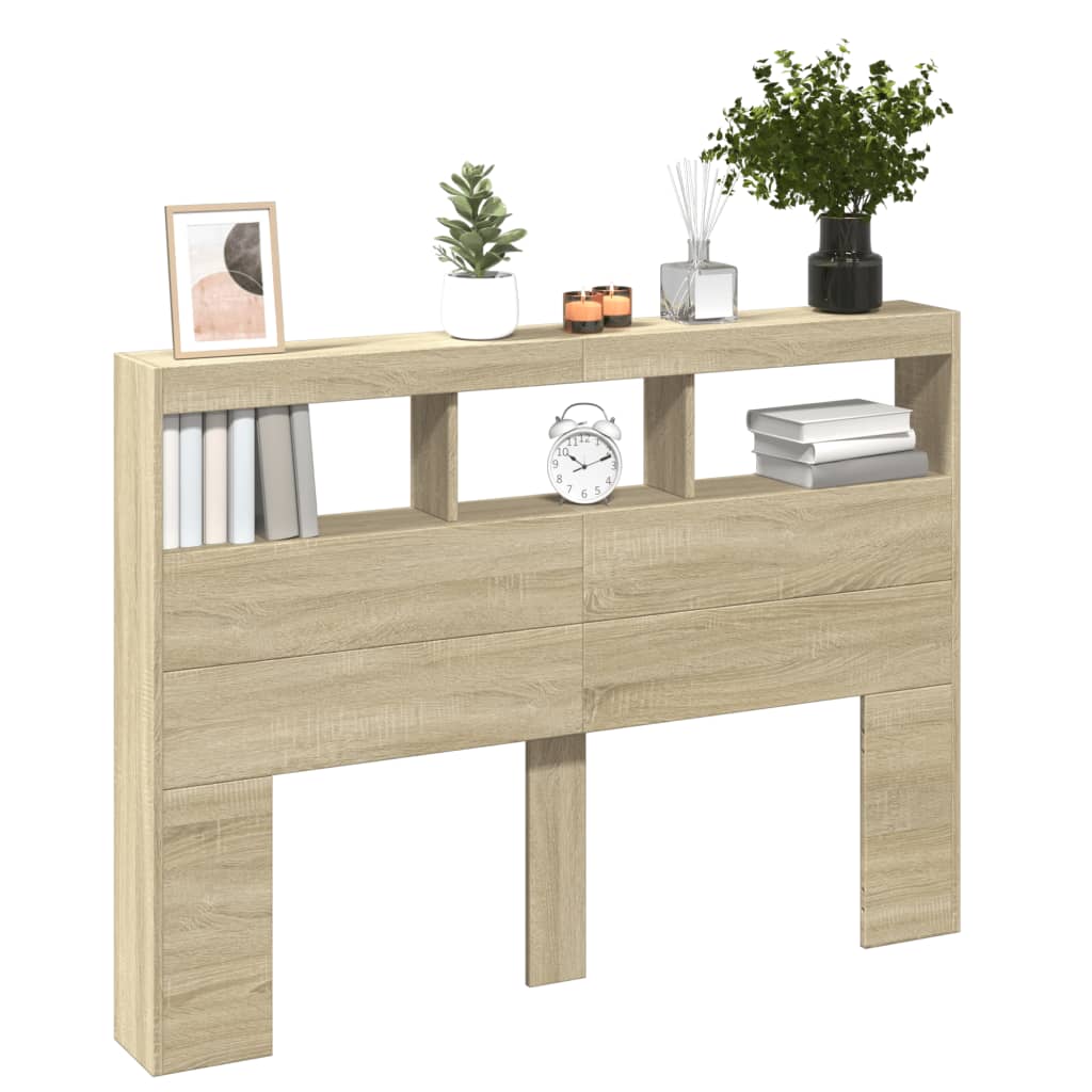 vidaXL Zagłówek z półkami i oświetleniem LED, dąb sonoma, 140x17x102cm