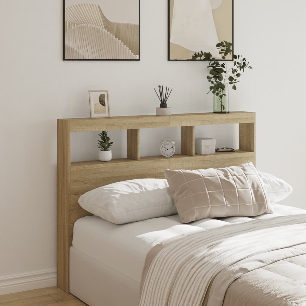 vidaXL Zagłówek z półkami i oświetleniem LED, dąb sonoma, 140x17x102cm