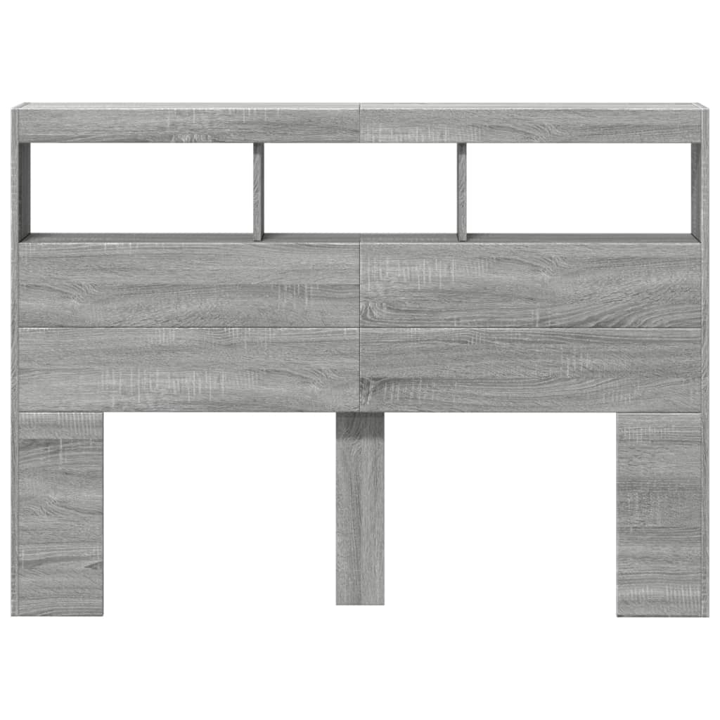 vidaXL Zagłówek z półkami i LED, szary dąb sonoma, 140x17x102 cm