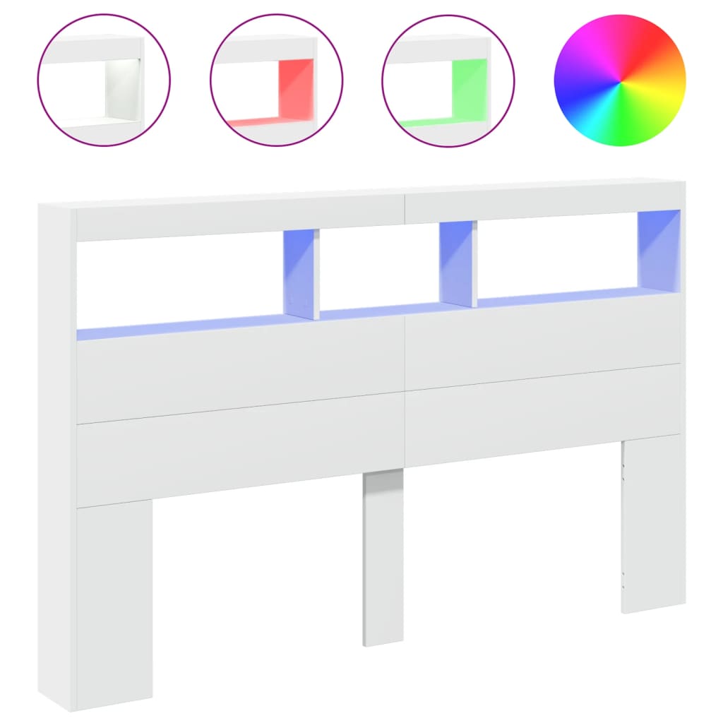 vidaXL Zagłówek z półkami i oświetleniem LED, biały, 160x17x102 cm