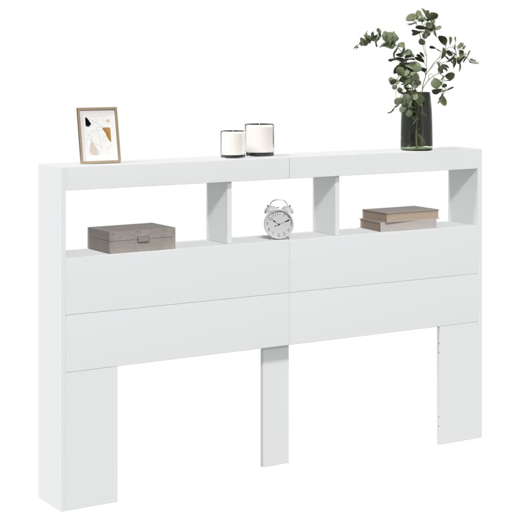 vidaXL Zagłówek z półkami i oświetleniem LED, biały, 160x17x102 cm