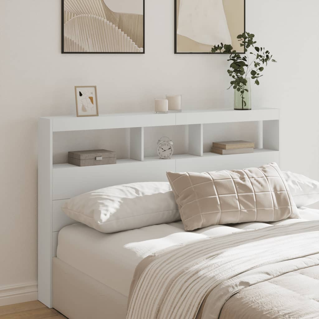 vidaXL Zagłówek z półkami i oświetleniem LED, biały, 160x17x102 cm