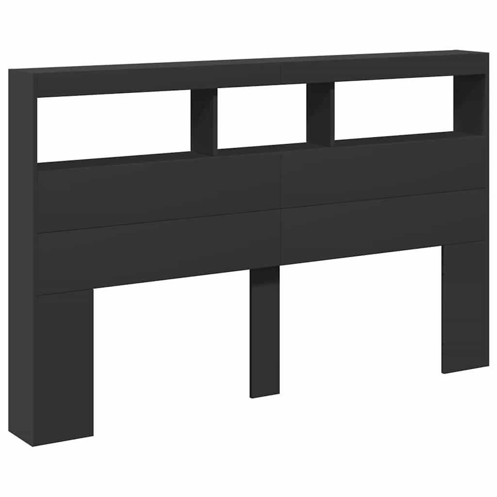 vidaXL Zagłówek z półkami i oświetleniem LED, czarny, 160x17x102 cm