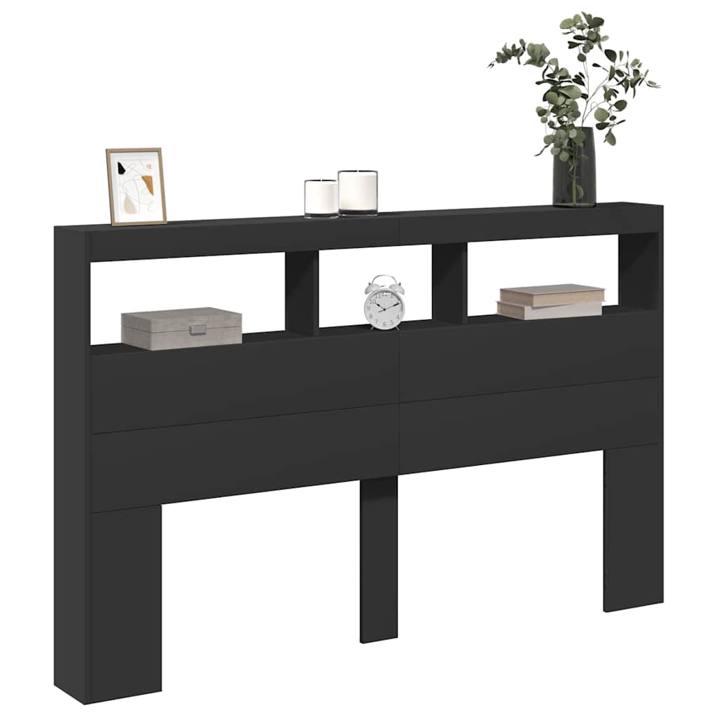 vidaXL Zagłówek z półkami i oświetleniem LED, czarny, 160x17x102 cm