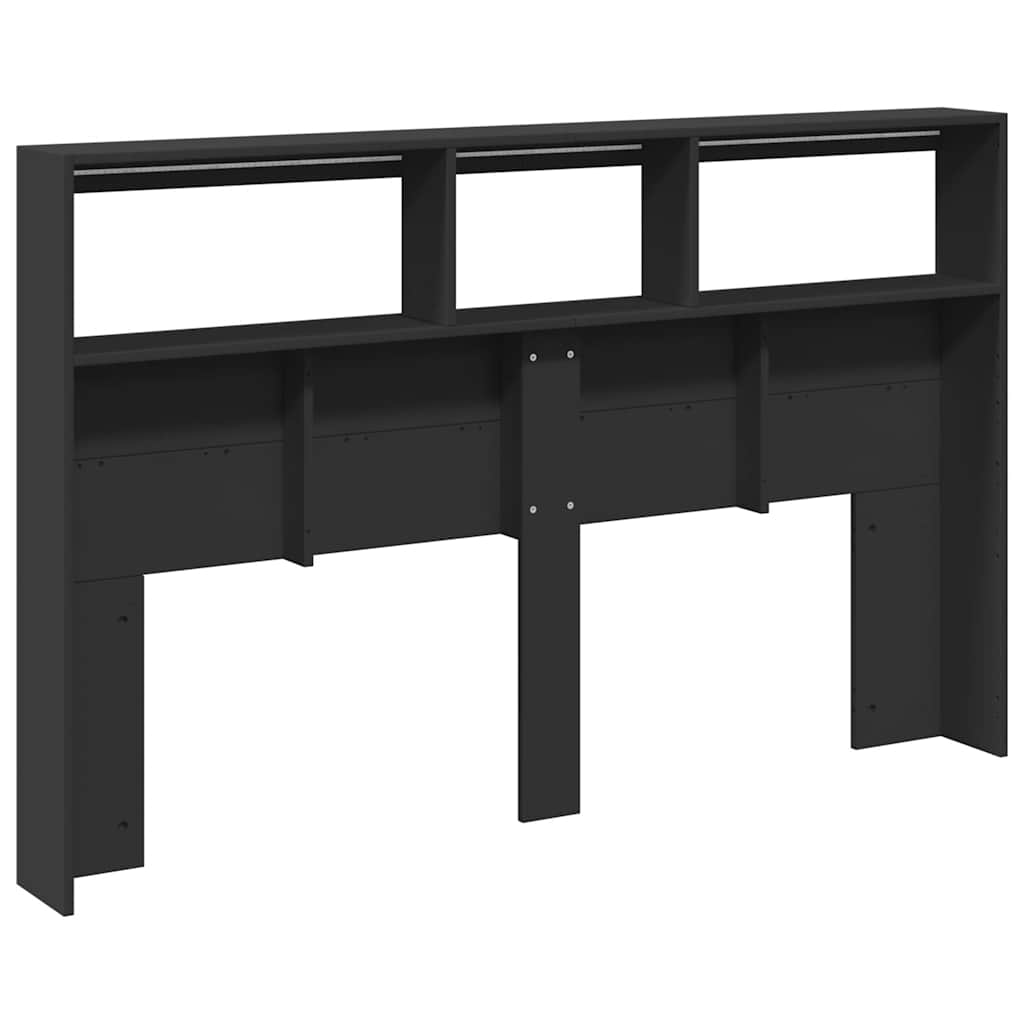vidaXL Zagłówek z półkami i oświetleniem LED, czarny, 160x17x102 cm