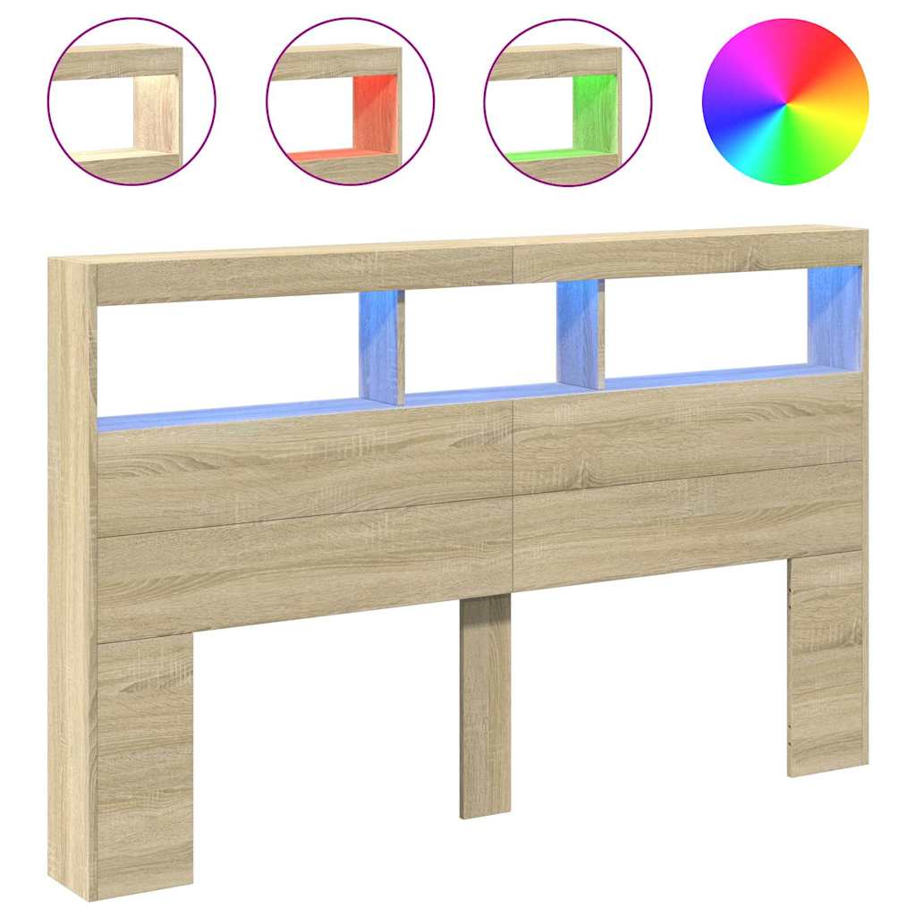 vidaXL Zagłówek z półkami i oświetleniem LED, dąb sonoma, 160x17x102cm