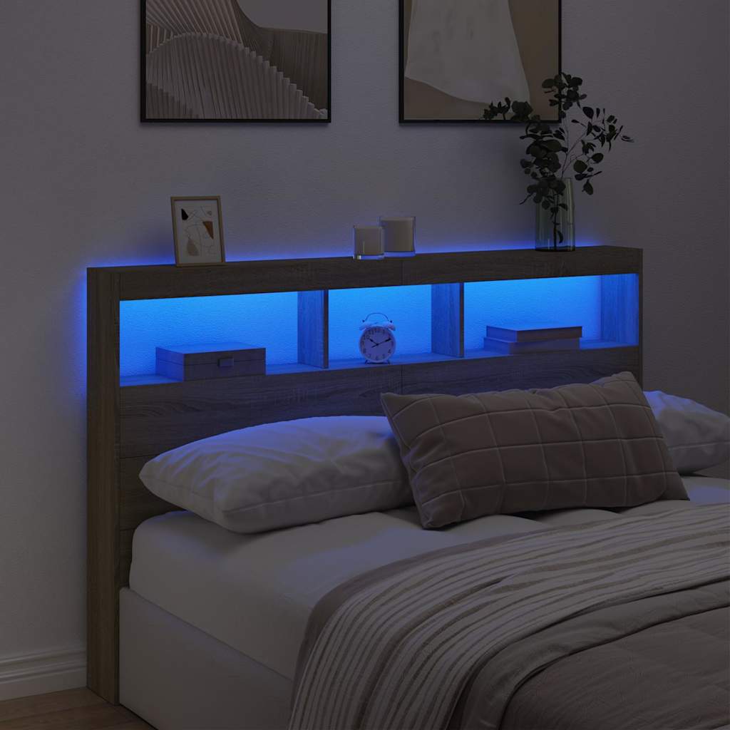 vidaXL Zagłówek z półkami i oświetleniem LED, dąb sonoma, 160x17x102cm
