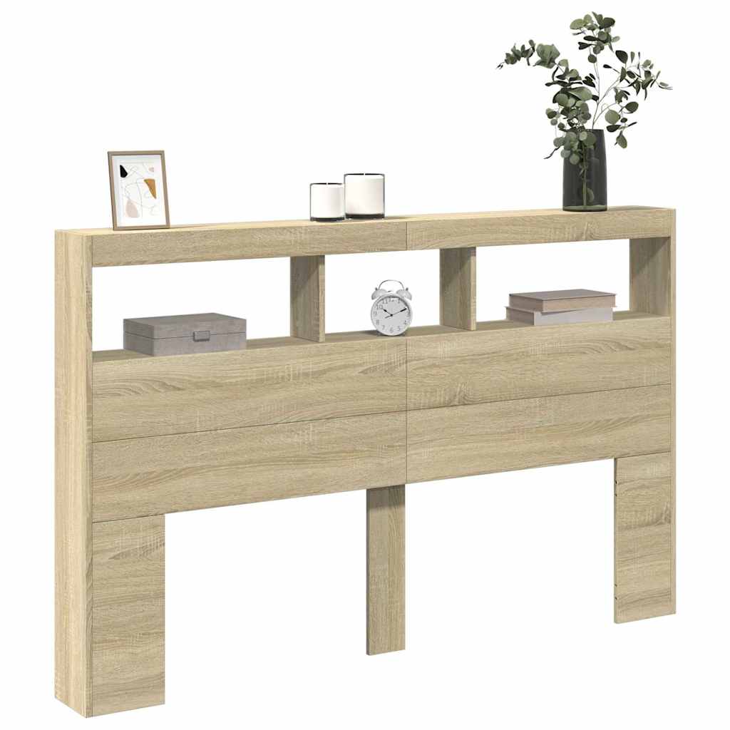 vidaXL Zagłówek z półkami i oświetleniem LED, dąb sonoma, 160x17x102cm