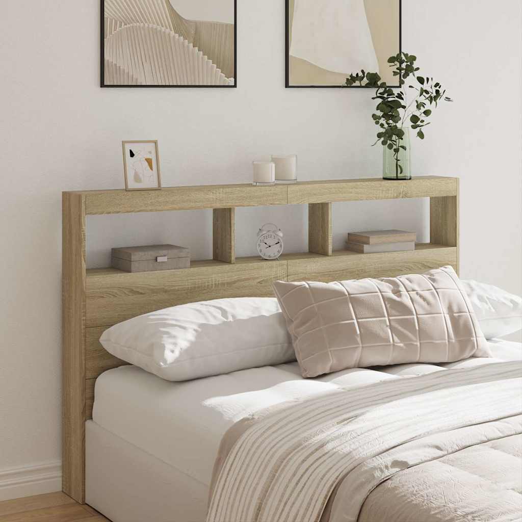 vidaXL Zagłówek z półkami i oświetleniem LED, dąb sonoma, 160x17x102cm