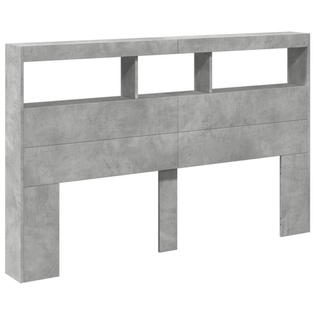vidaXL Zagłówek z półkami i LED, szarość betonu, 160x17x102 cm