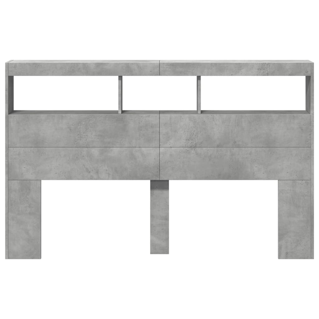 vidaXL Zagłówek z półkami i LED, szarość betonu, 160x17x102 cm