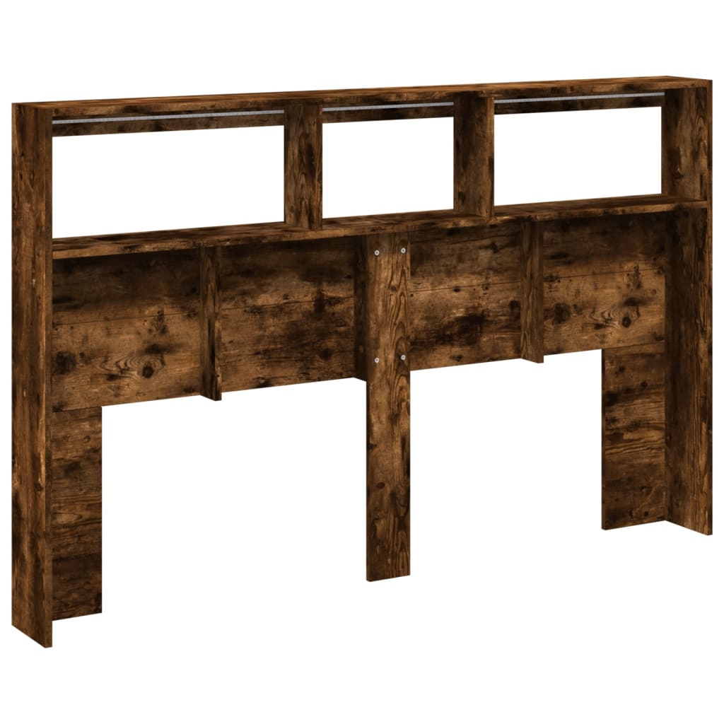 vidaXL Zagłówek z półkami i LED, przydymiony dąb, 160x17x102 cm