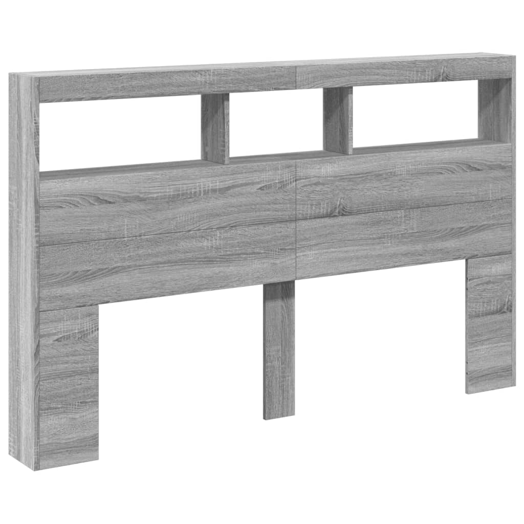 vidaXL Zagłówek z półkami i LED, szary dąb sonoma, 160x17x102 cm