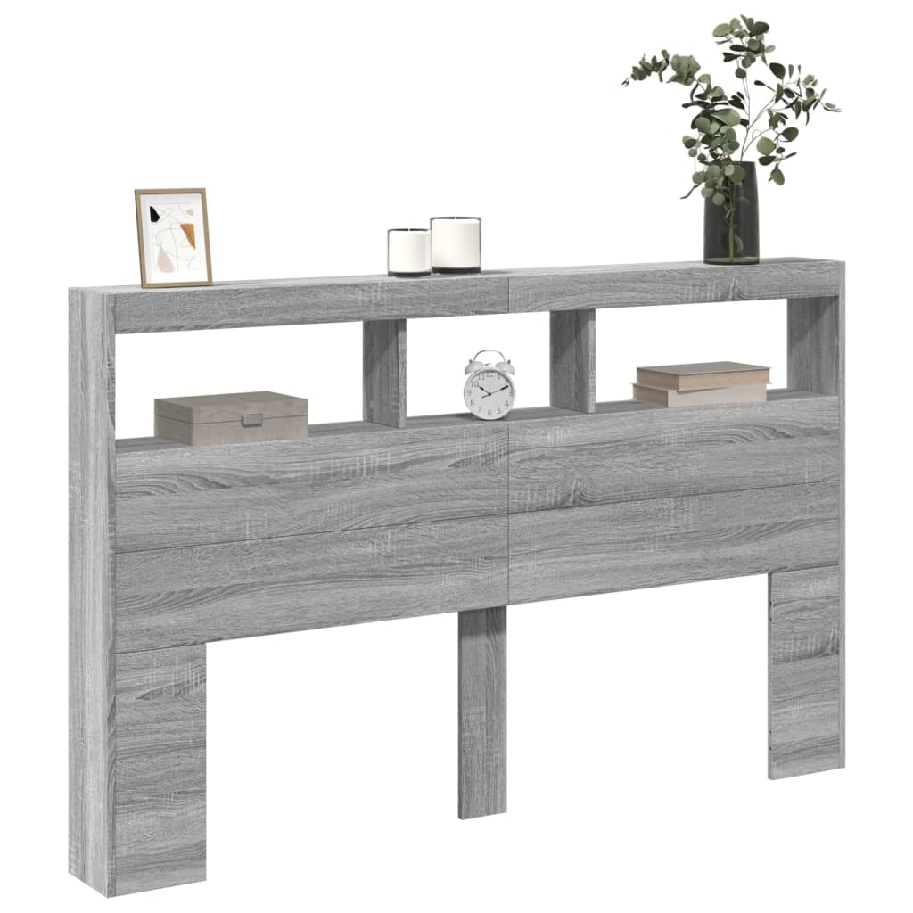 vidaXL Zagłówek z półkami i LED, szary dąb sonoma, 160x17x102 cm