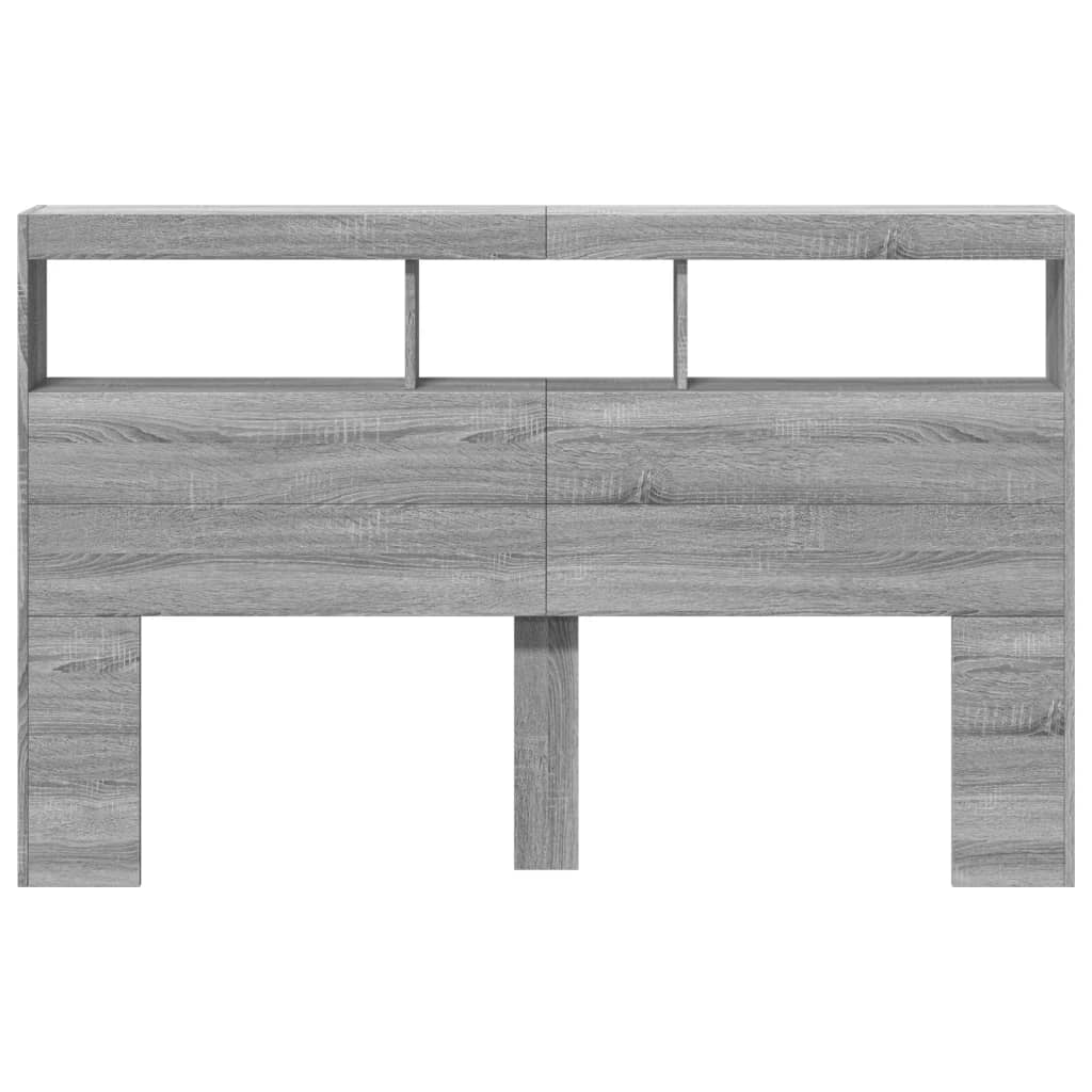 vidaXL Zagłówek z półkami i LED, szary dąb sonoma, 160x17x102 cm