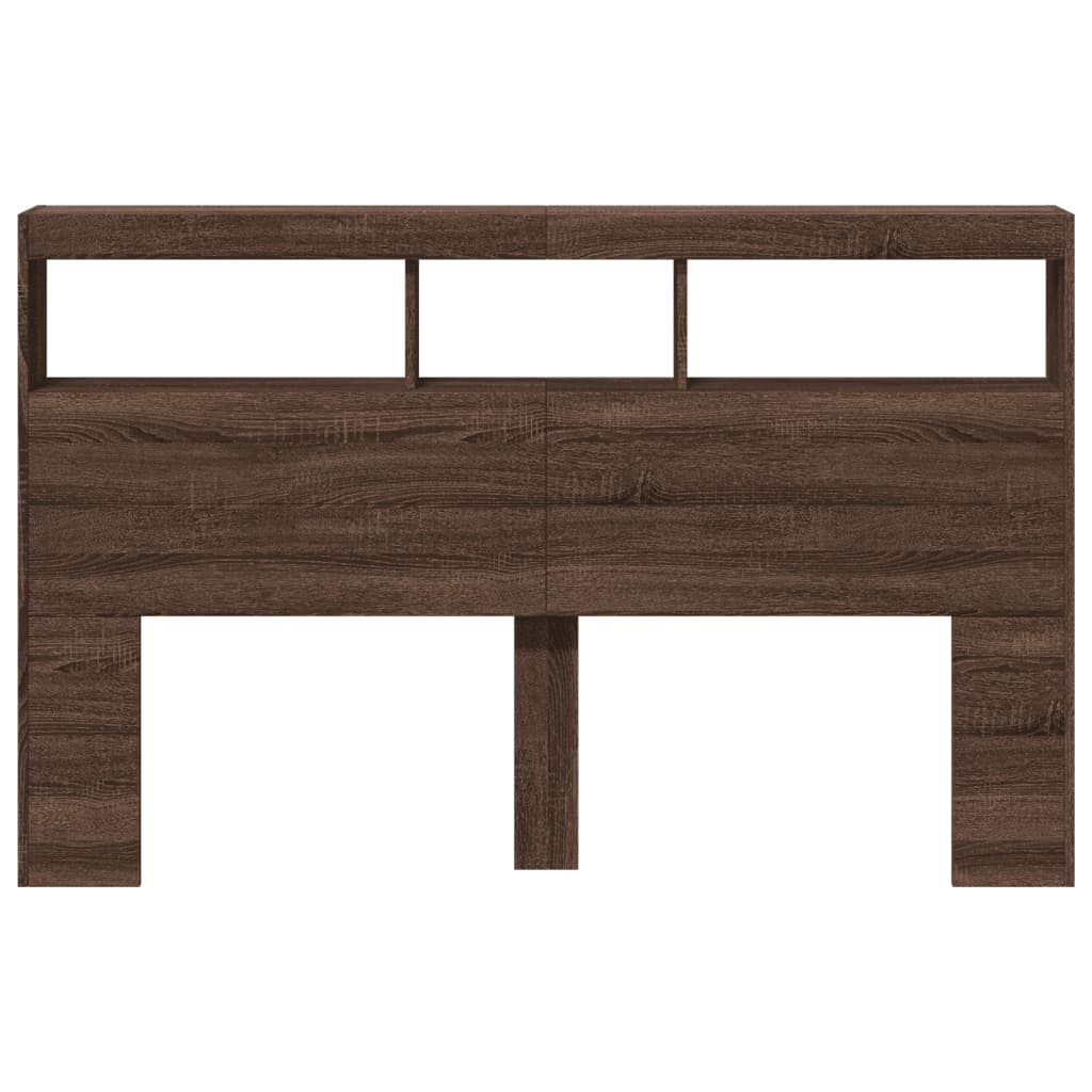 vidaXL Zagłówek z półkami i LED, brązowy dąb, 160x17x102 cm