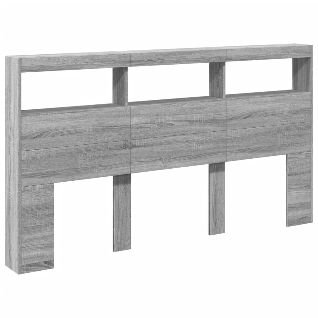 vidaXL Zagłówek z półkami i LED, szary dąb sonoma, 180x17x102 cm