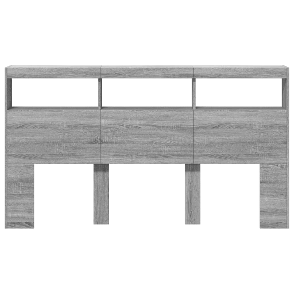 vidaXL Zagłówek z półkami i LED, szary dąb sonoma, 180x17x102 cm