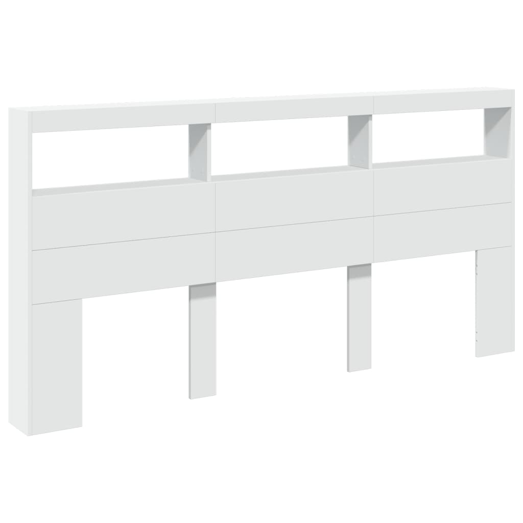 vidaXL Zagłówek z półkami i oświetleniem LED, biały, 200x17x102 cm