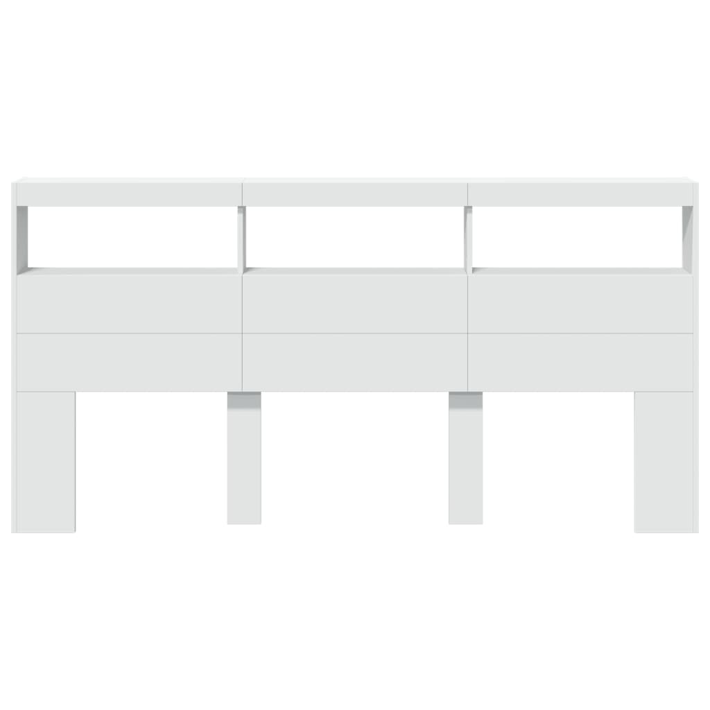 vidaXL Zagłówek z półkami i oświetleniem LED, biały, 200x17x102 cm