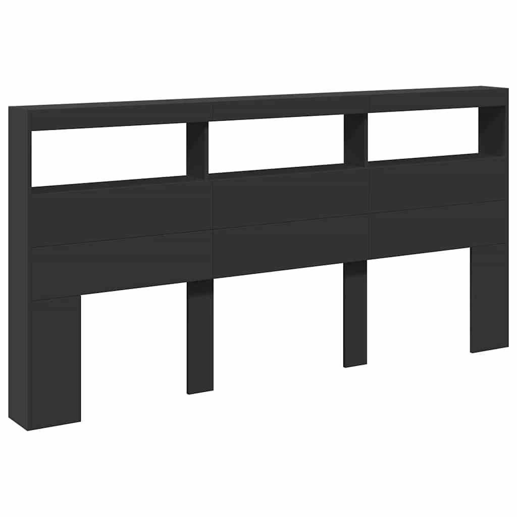 vidaXL Zagłówek z półkami i oświetleniem LED, czarny, 200x17x102 cm