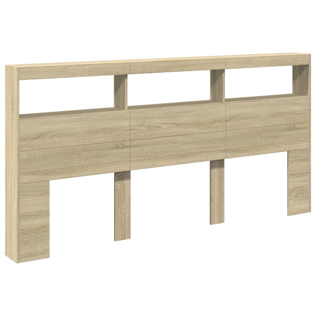 vidaXL Zagłówek z półkami i LED, dąb sonoma, 200x17x102 cm